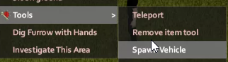 Tools menu with the Spawn Vehicle option