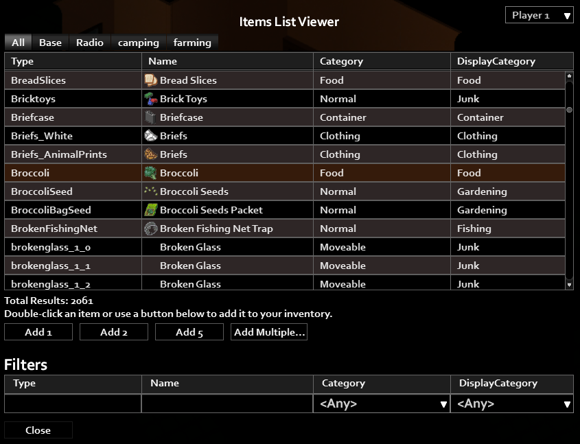 Items List Viewer window